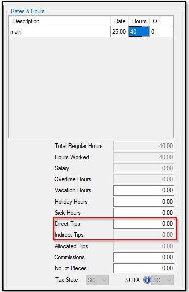 Tips on Rates and Hours screen